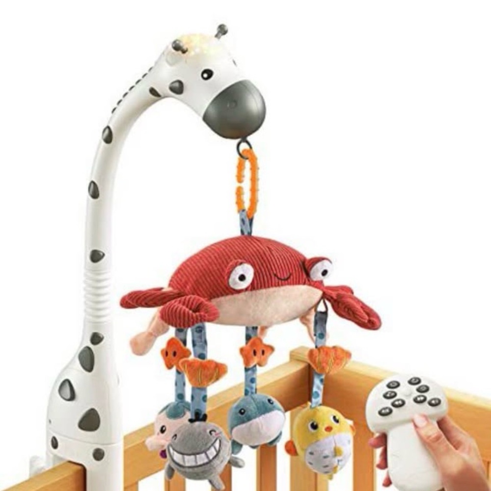 Plush Crab Mobile for Crib - White Giraffe Arm, Red Crab